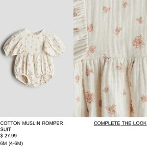 H&M Floral Cotton Muslin Romper Suit - 4-6M